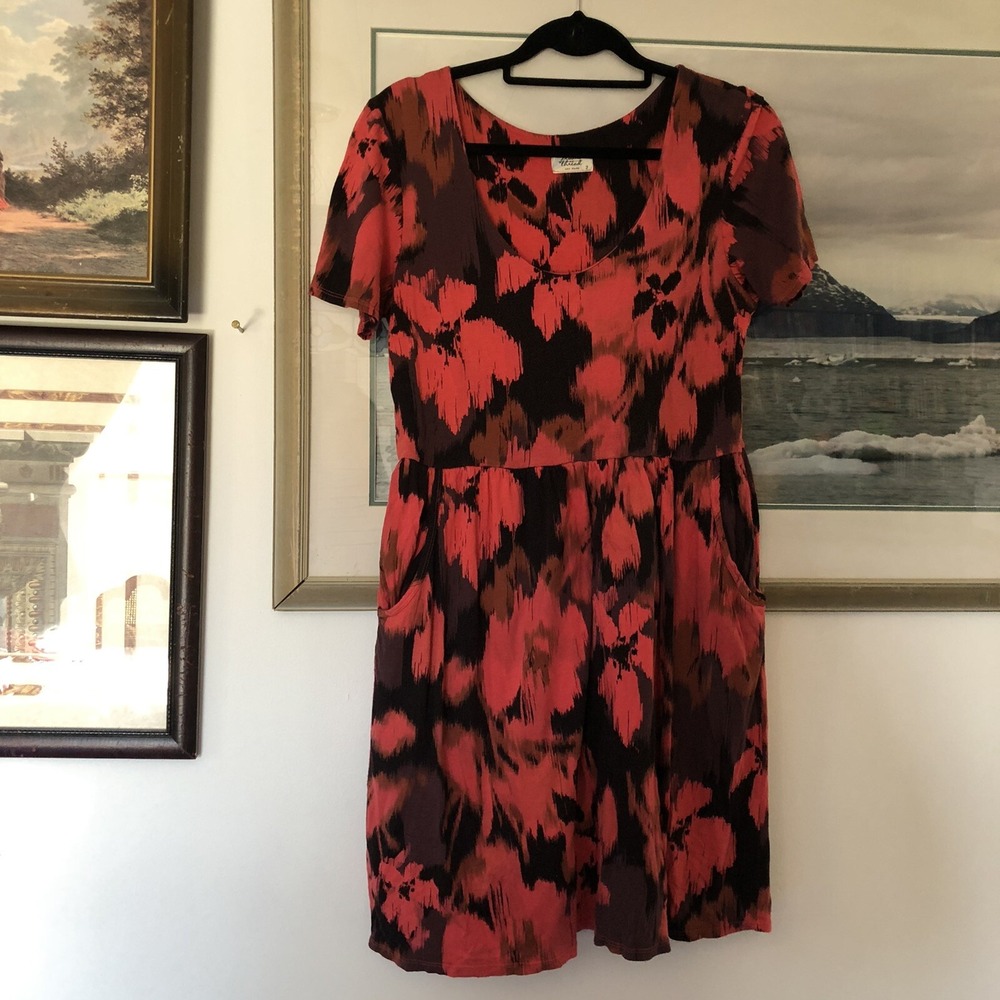 Plume & Thread Red Black Floral Print Dress Sz 2 A2417